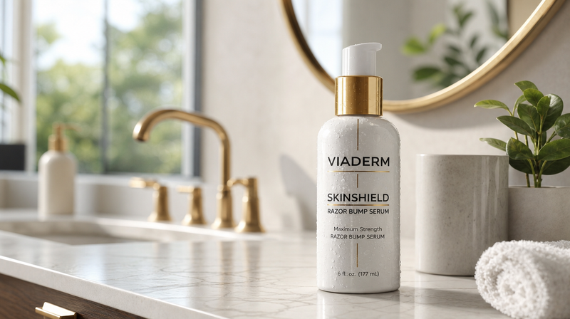 VIADERM product on bathroom vanity — lifestyle shot